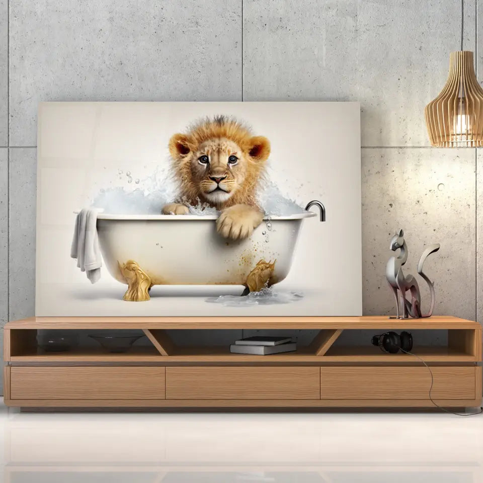 Tableau Lionceau dans un Bain - Toile Unique