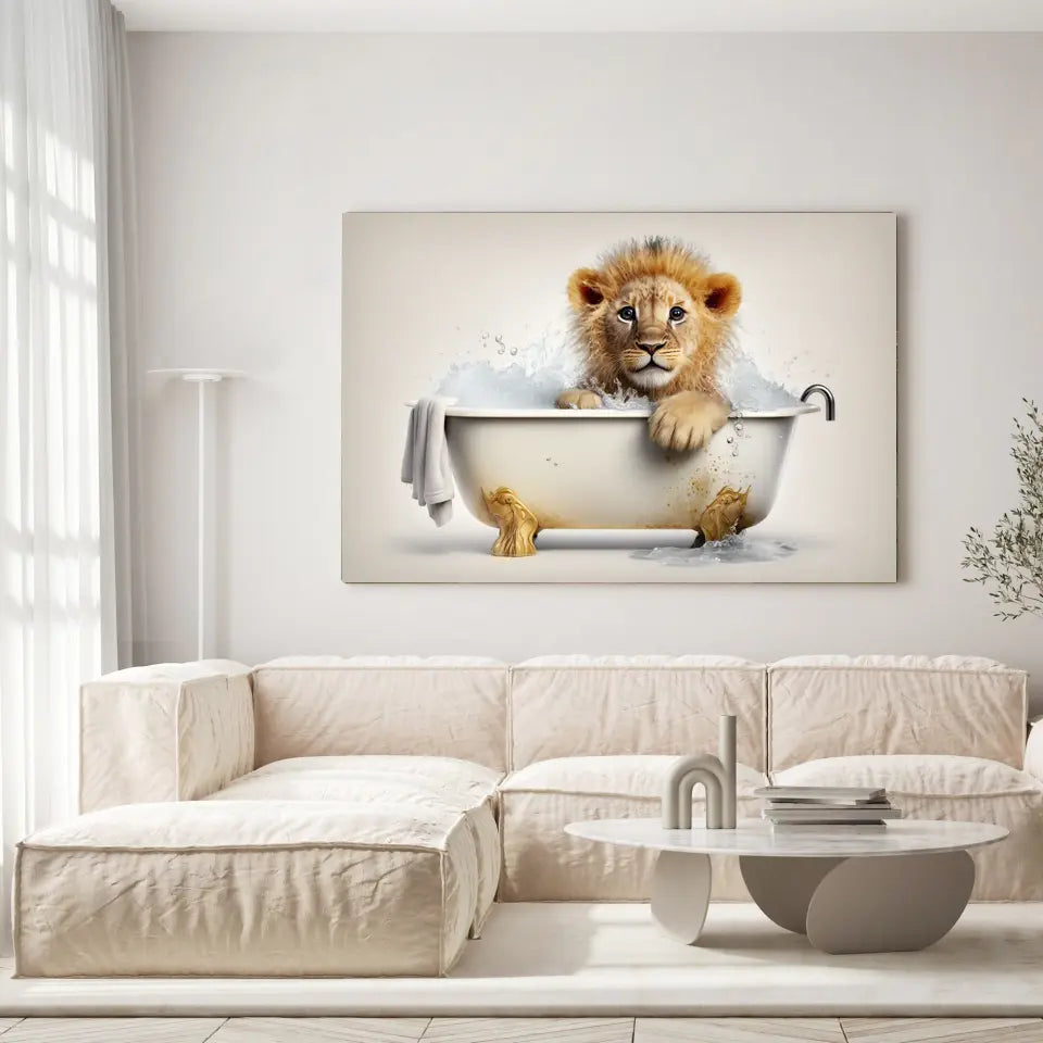 Tableau Lionceau dans un Bain - Toile Unique