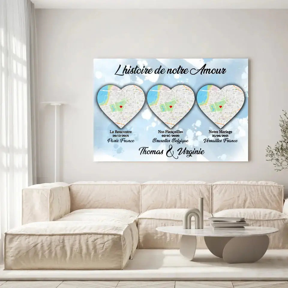 Tableau Lieu de Rencontre - Histoire de notre amour Toile Unique.fr