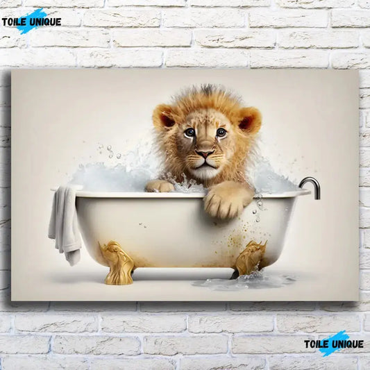 Tableau Lionceau dans un Bain - Toile Unique