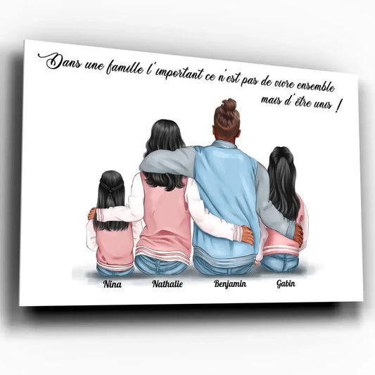 Tableau personnages - Famille 2 enfants Toile Unique.fr