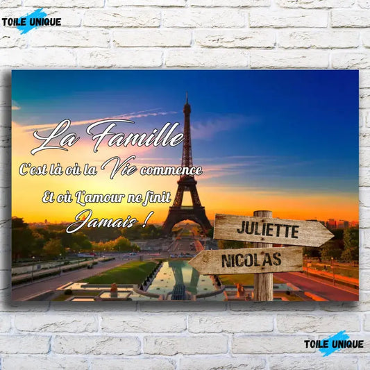 Tableau prénoms - Tour Eiffel de Paris Toile Unique.fr