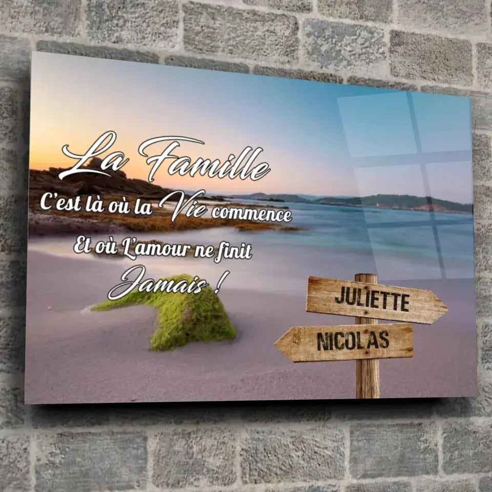 Tableau prénoms - plage et algues (famille) Toile Unique.fr