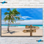 Tableau prénoms - plage et cocotiers (famille) - Vignette | Toile Unique