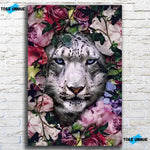 Tableau tigre blanc fleurs - Vignette | Toile Unique