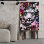 Tableau tigre blanc fleurs - Vignette | Toile Unique