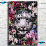 Tableau tigre blanc fleurs - Vignette | Toile Unique