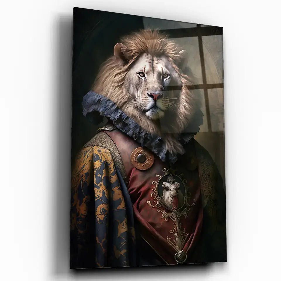 Tableau Aristocratique Lion Royal en Tenue d'Époque - Toile Unique