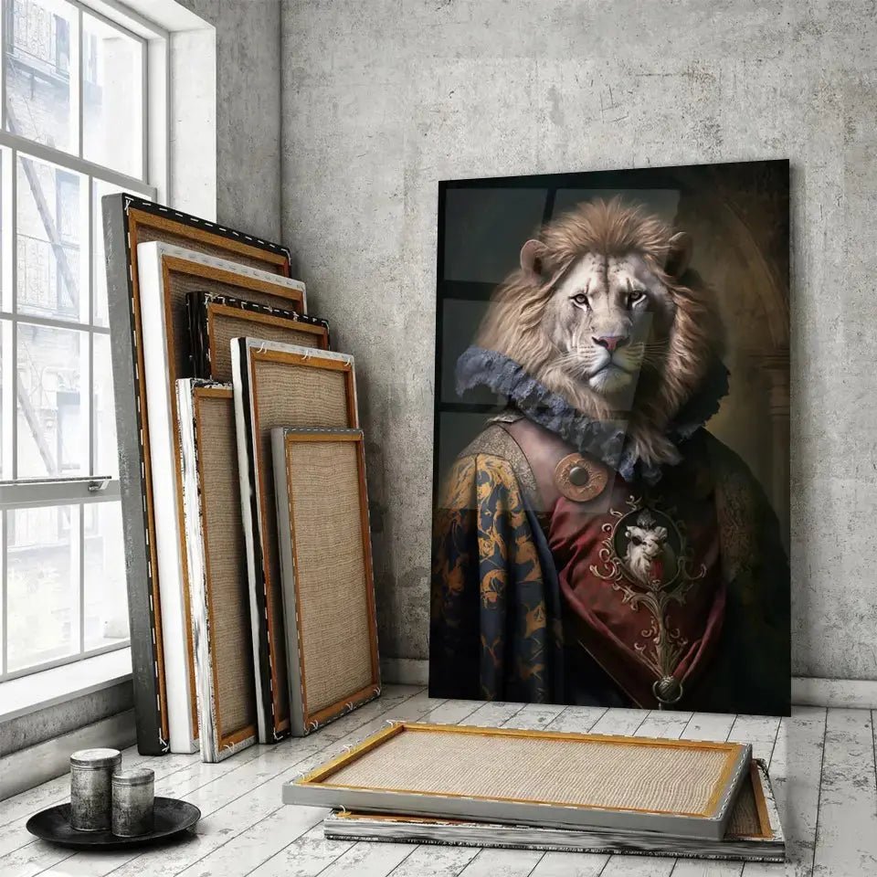 Tableau Aristocratique Lion Royal en Tenue d'Époque - Toile Unique