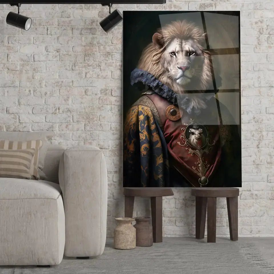 Tableau Aristocratique Lion Royal en Tenue d'Époque - Toile Unique