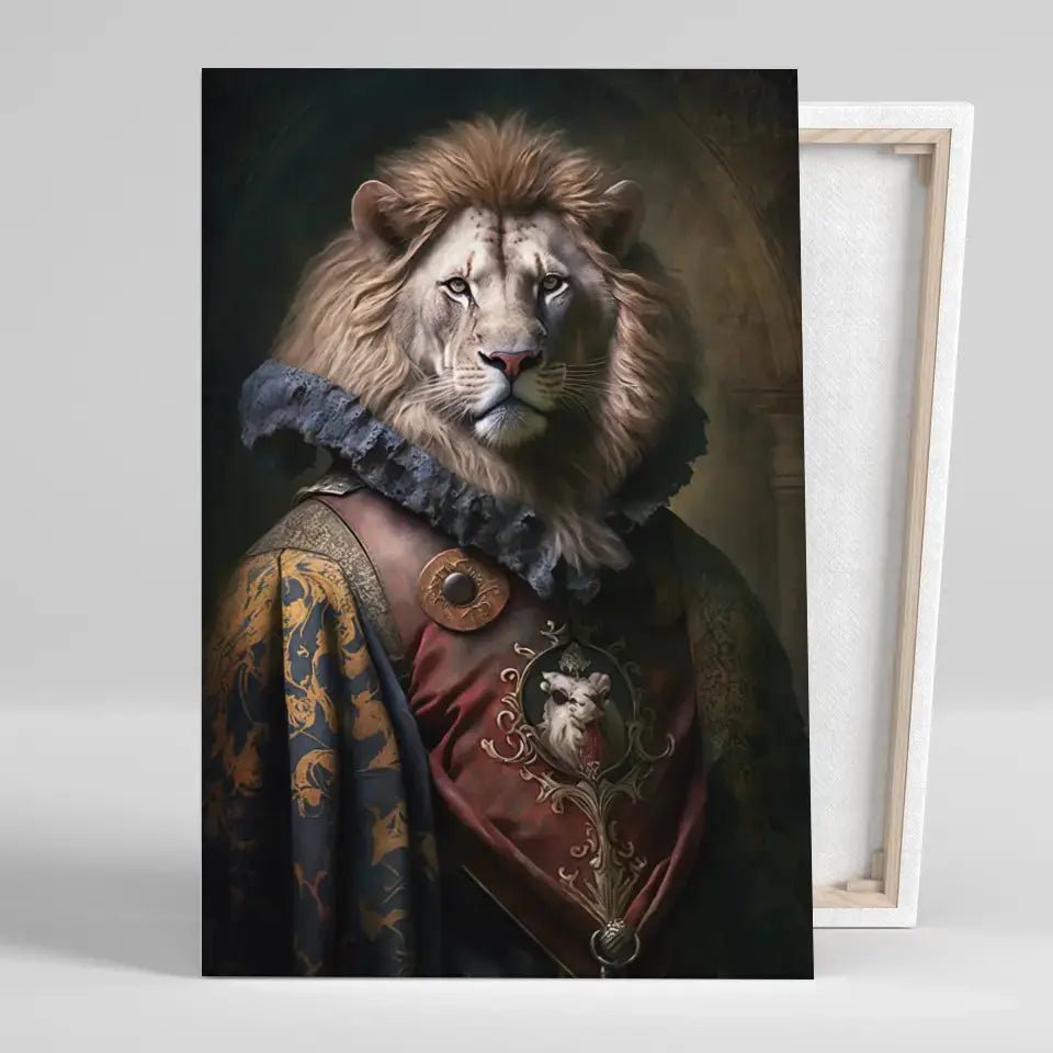 Tableau Aristocratique Lion Royal en Tenue d'Époque - Toile Unique