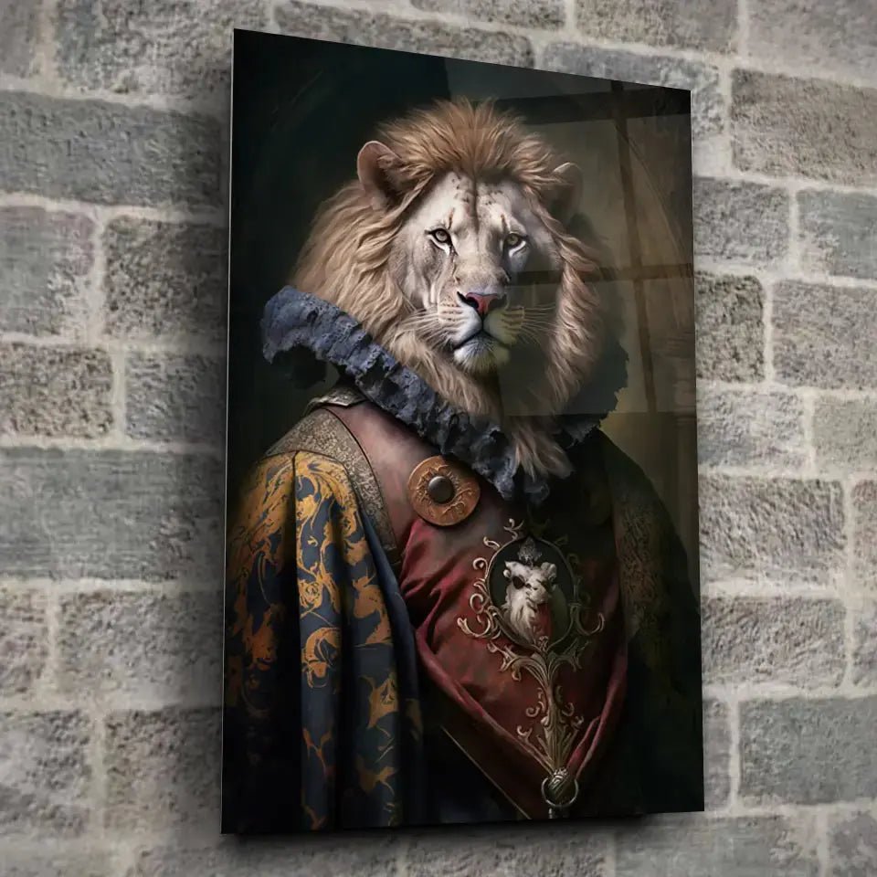 Tableau Aristocratique Lion Royal en Tenue d'Époque - Toile Unique