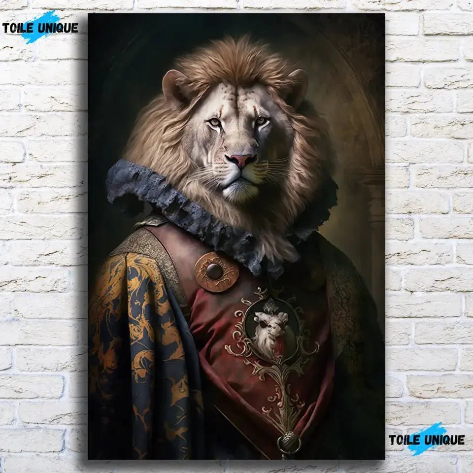 Tableau Aristocratique Lion Royal en Tenue d'Époque - Toile Unique