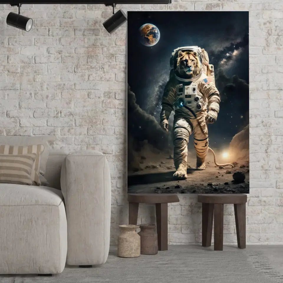 Tableau Cosmique Lion Astronaute - Toile Unique