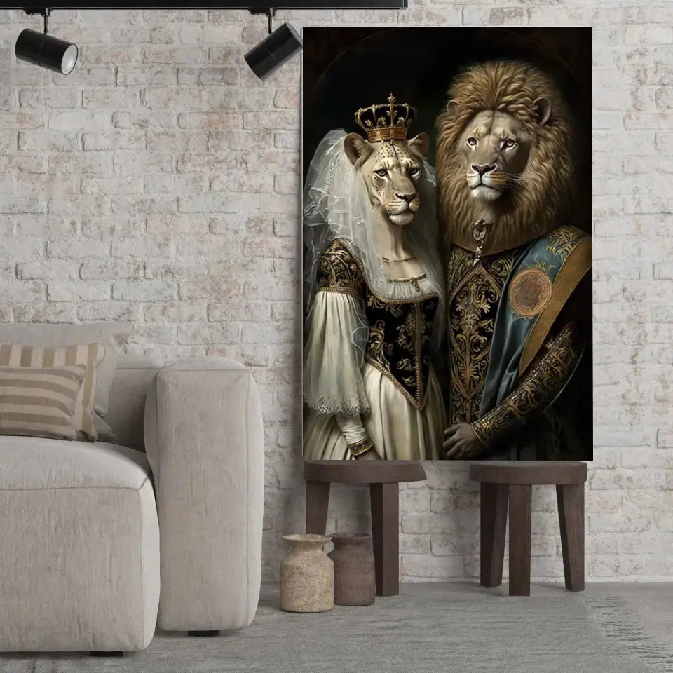 Tableau de Mariage Royal Lion et Lionne - Toile Unique