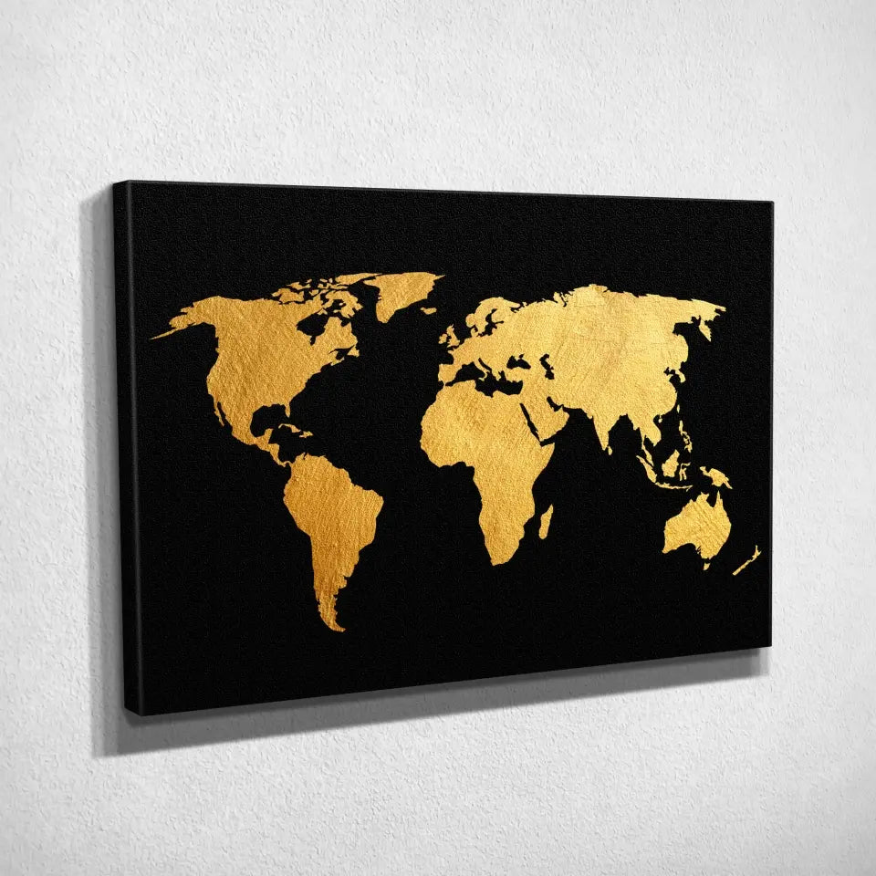 Tableau Décoratif - Map Monde Fond Noir - Toile Unique