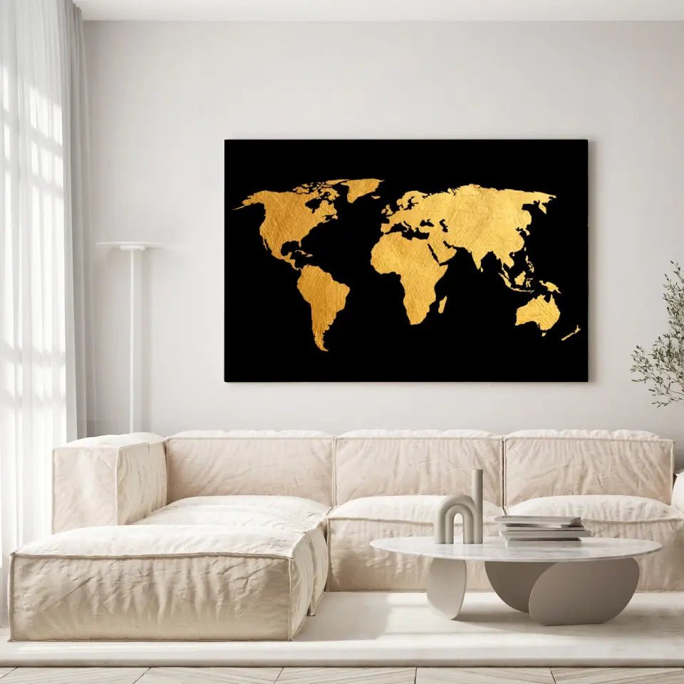 Tableau Décoratif - Map Monde Fond Noir - Toile Unique