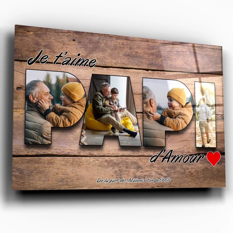 Tableau Famille - Lettres PAPI Photo personnalisée - Toile Unique