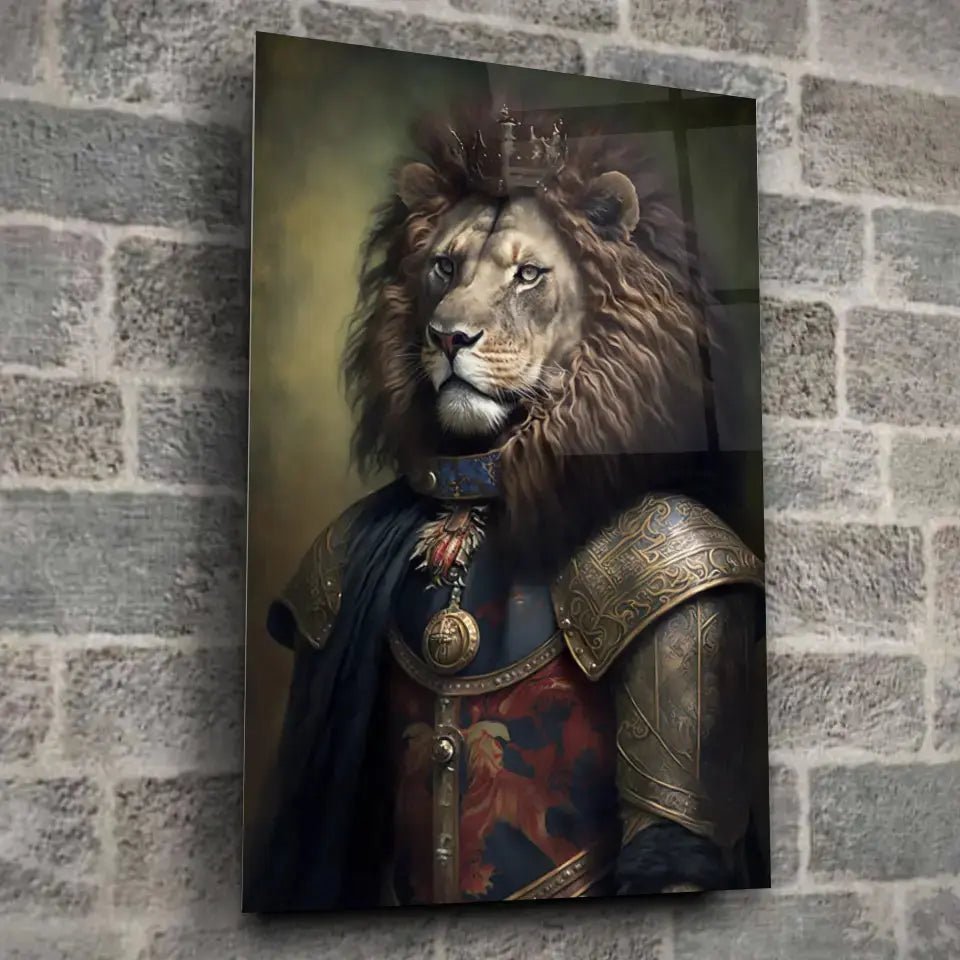 Tableau Lion avec Couronne et Armure Médiévale - Toile Unique