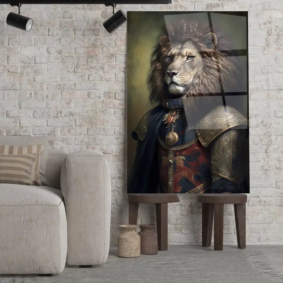 Tableau Lion avec Couronne et Armure Médiévale - Toile Unique