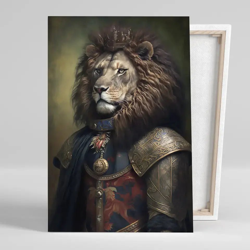 Tableau Lion avec Couronne et Armure Médiévale - Toile Unique