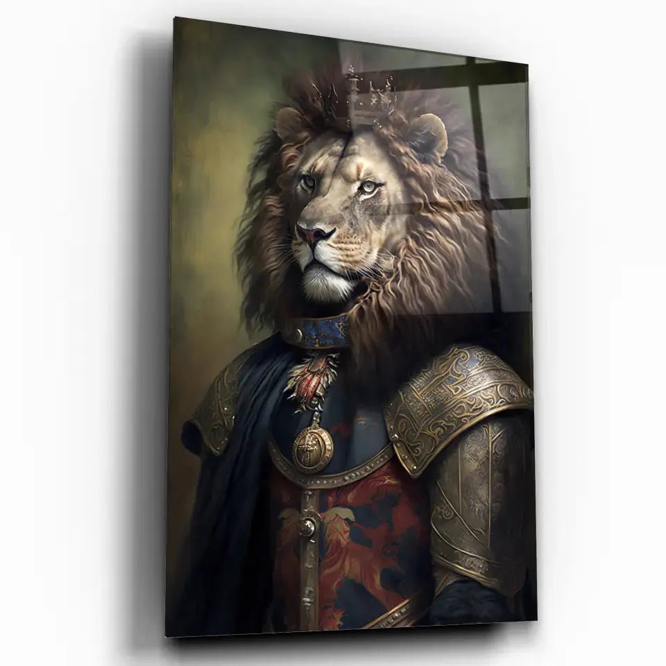 Tableau Lion avec Couronne et Armure Médiévale - Toile Unique