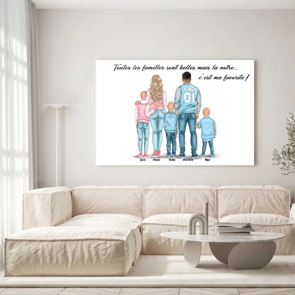 Tableau personnages - Famille 3 enfants - Toile Unique