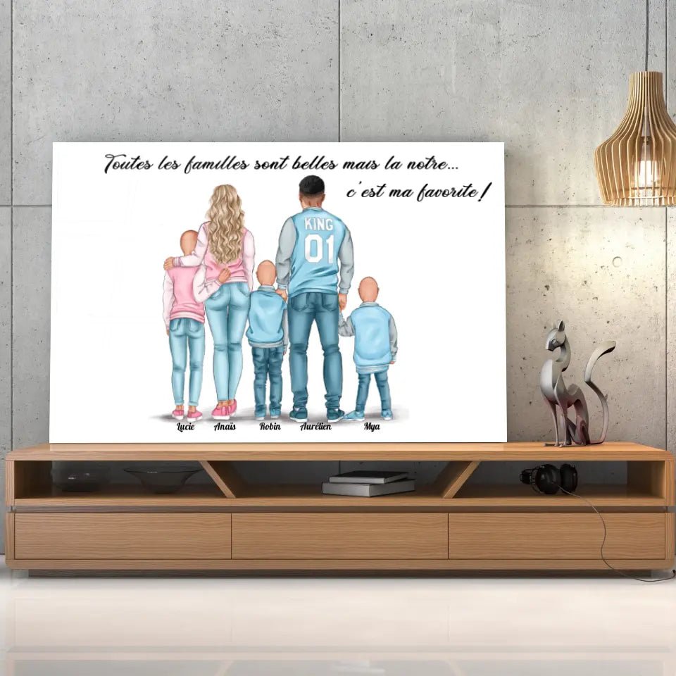 Tableau personnages - Famille 3 enfants - Toile Unique