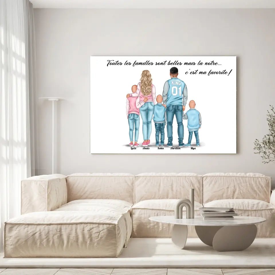 Tableau personnages - Famille 3 enfants - Toile Unique