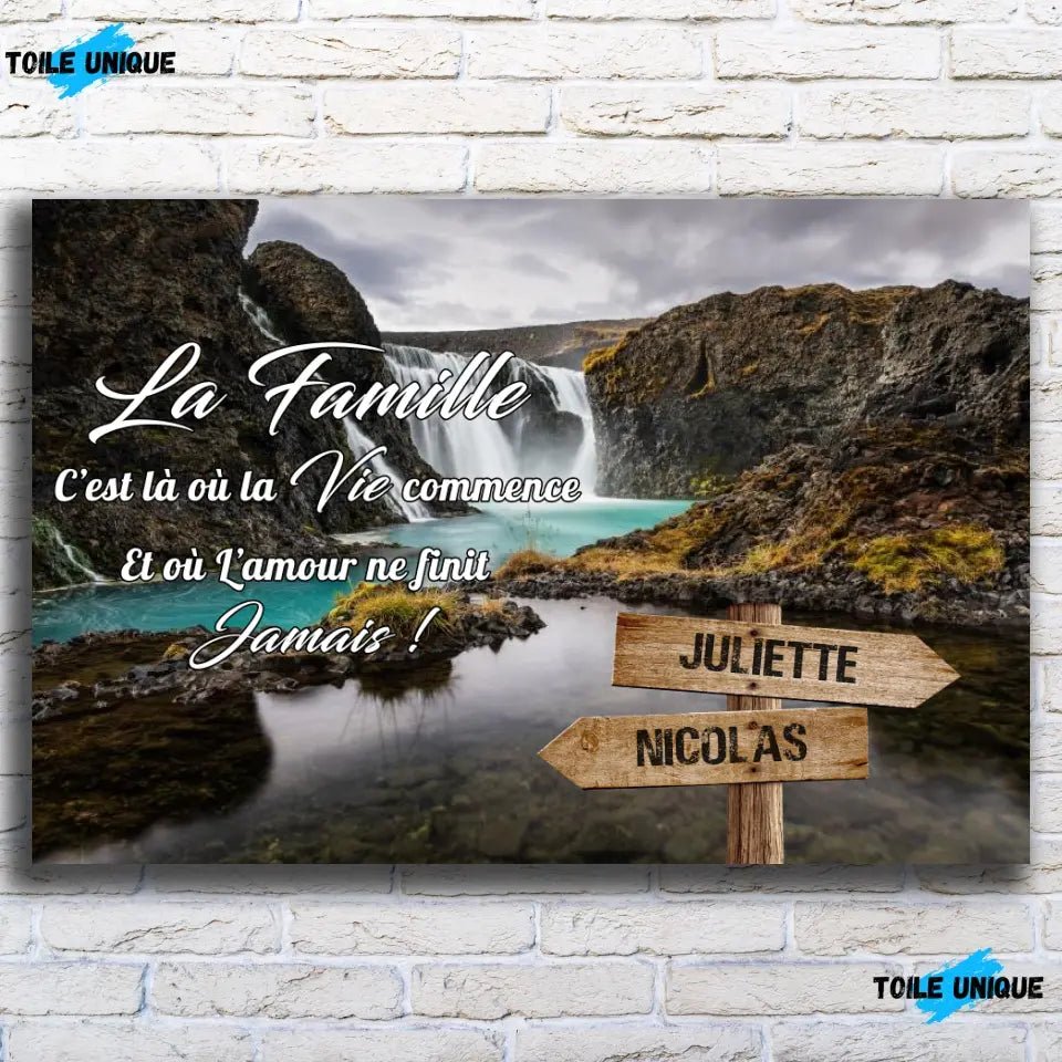 Tableau prénoms - cascade d'eau (famille) - Toile Unique