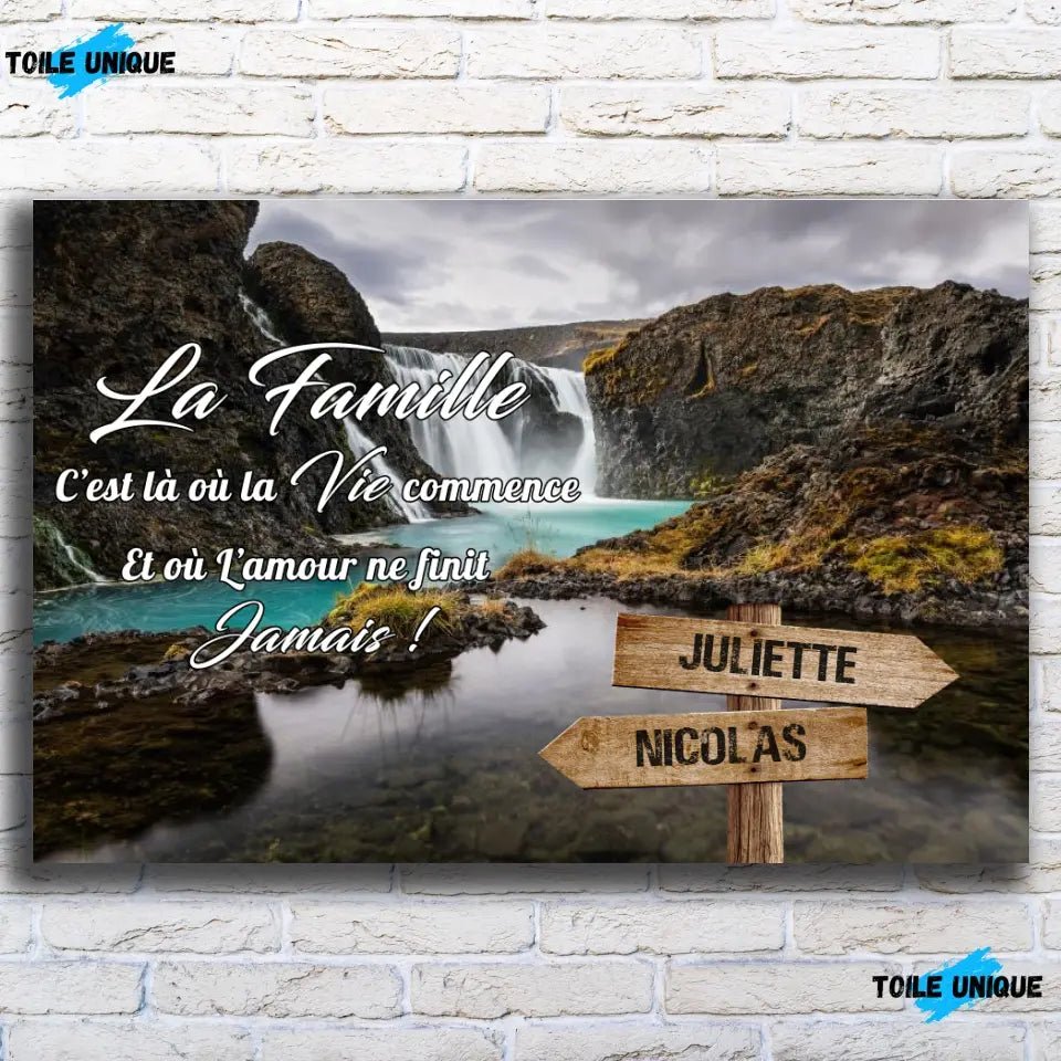 Tableau prénoms - cascade d'eau (famille) - Toile Unique