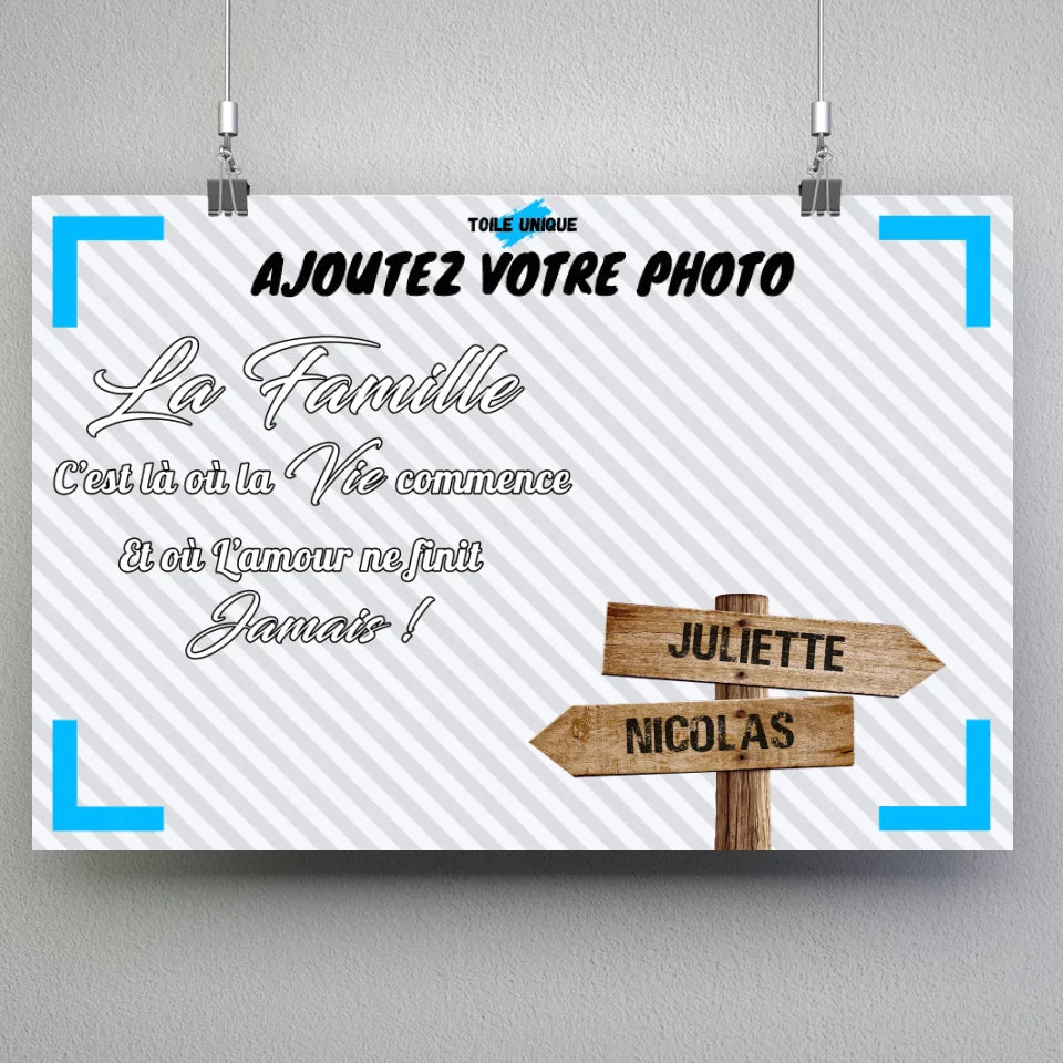 Tableau prénoms - photo personnalisée (famille) - Toile Unique