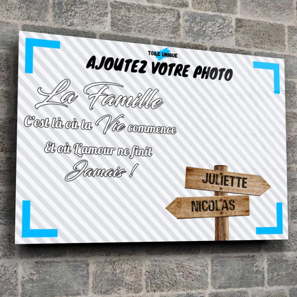 Tableau prénoms - photo personnalisée (famille) - Toile Unique