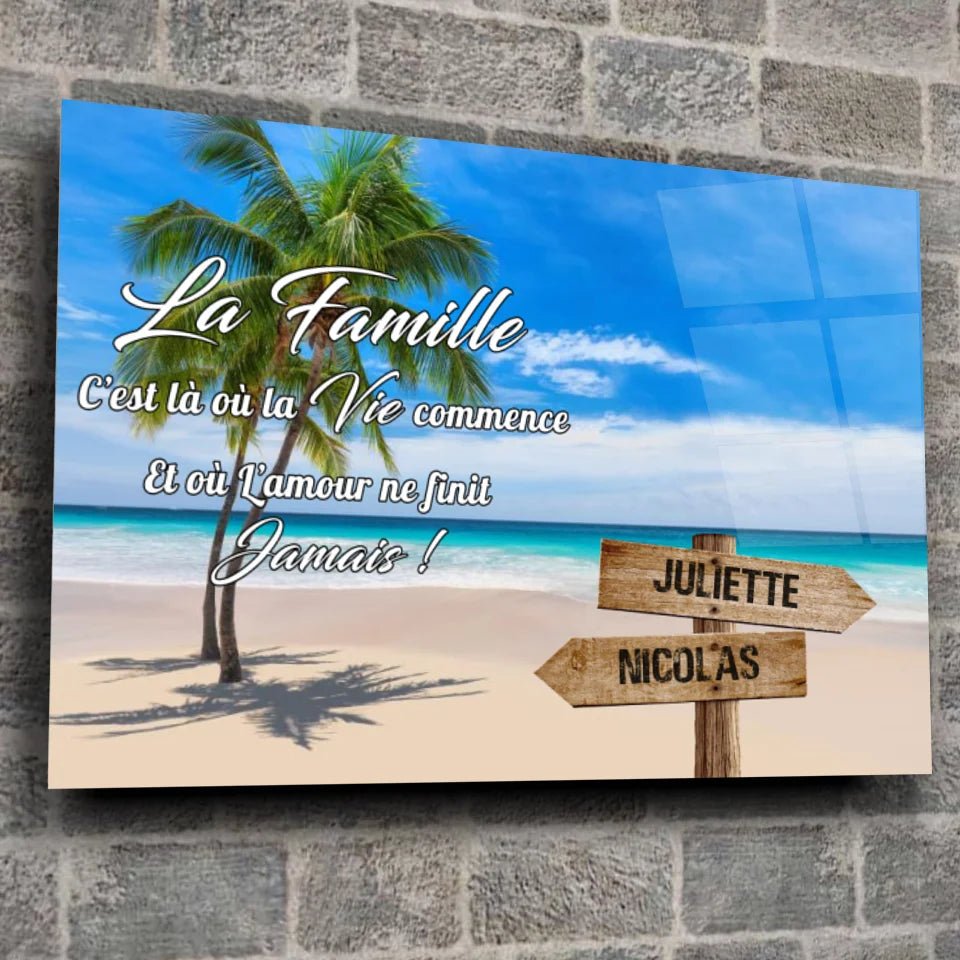 Tableau prénoms - plage et cocotiers (famille) - Toile Unique