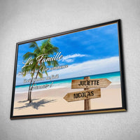 Thumbnail for Tableau prénoms - plage et cocotiers (famille) - Toile Unique