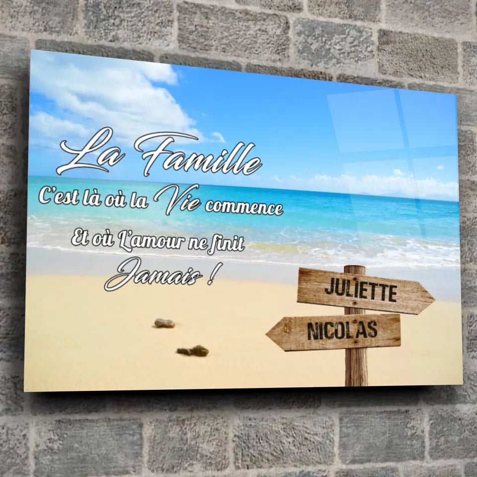 Tableau prénoms - plage sable fin (famille) - Toile Unique