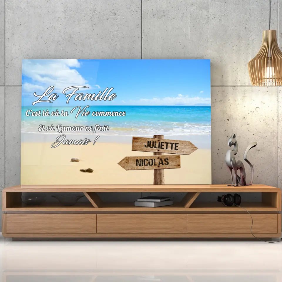 Tableau prénoms - plage sable fin (famille) - Toile Unique