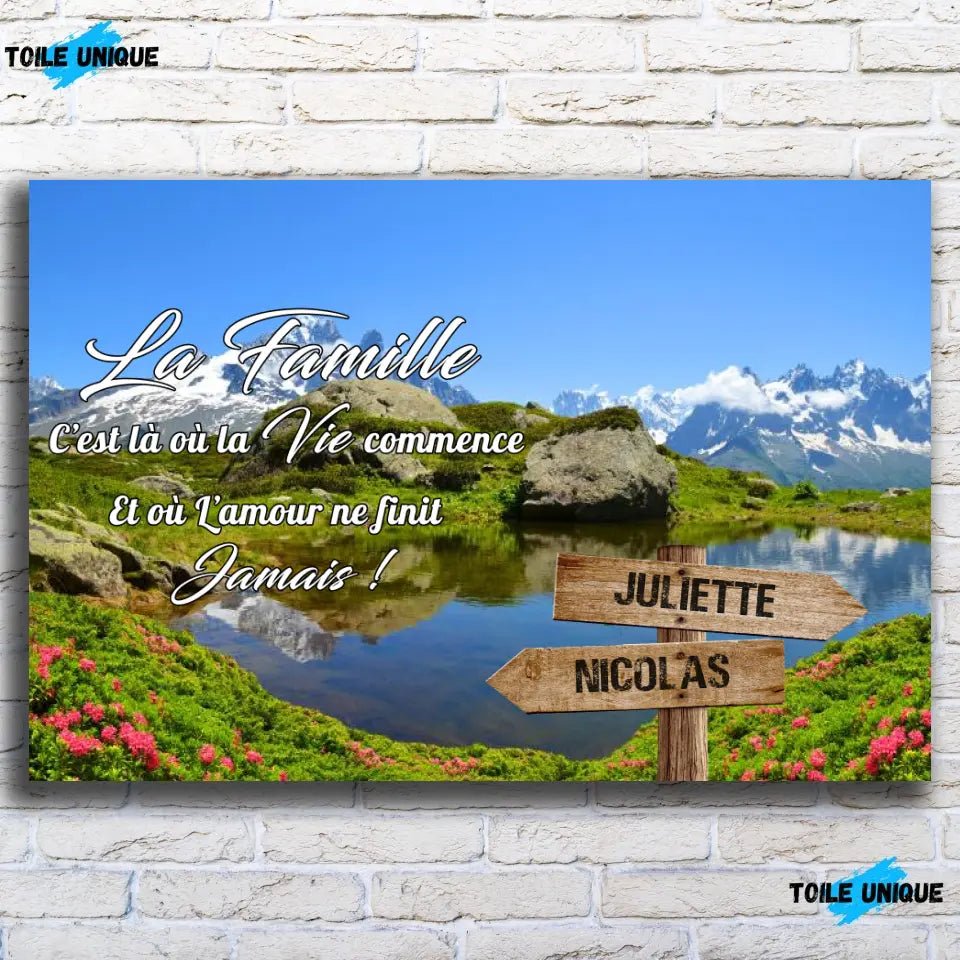 Tableau prénoms - plaine et montagne (famille) - Toile Unique