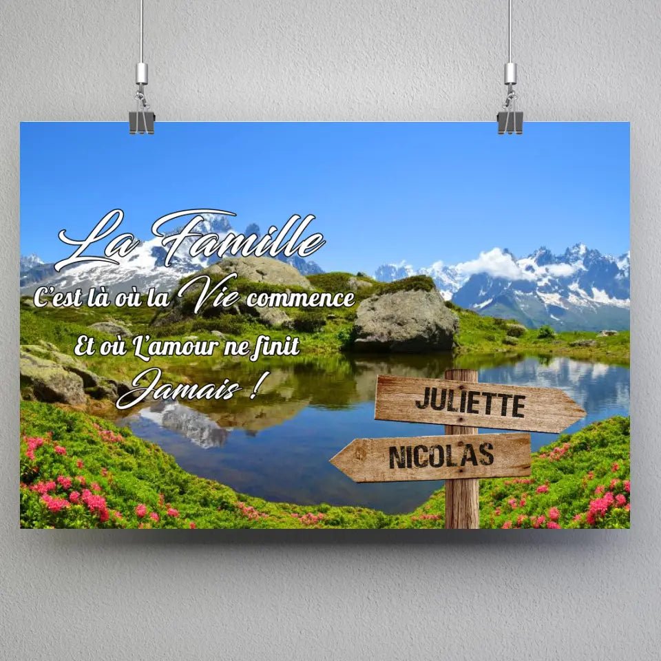 Tableau prénoms - plaine et montagne (famille) - Toile Unique