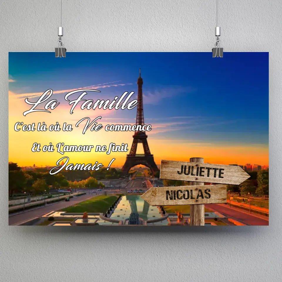 Tableau prénoms - Tour Eiffel de Paris - Toile Unique