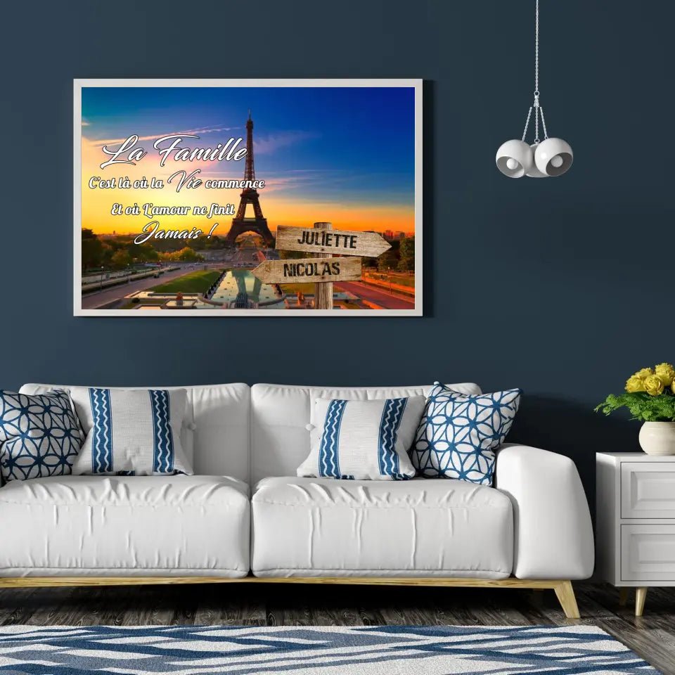 Tableau prénoms - Tour Eiffel de Paris - Toile Unique