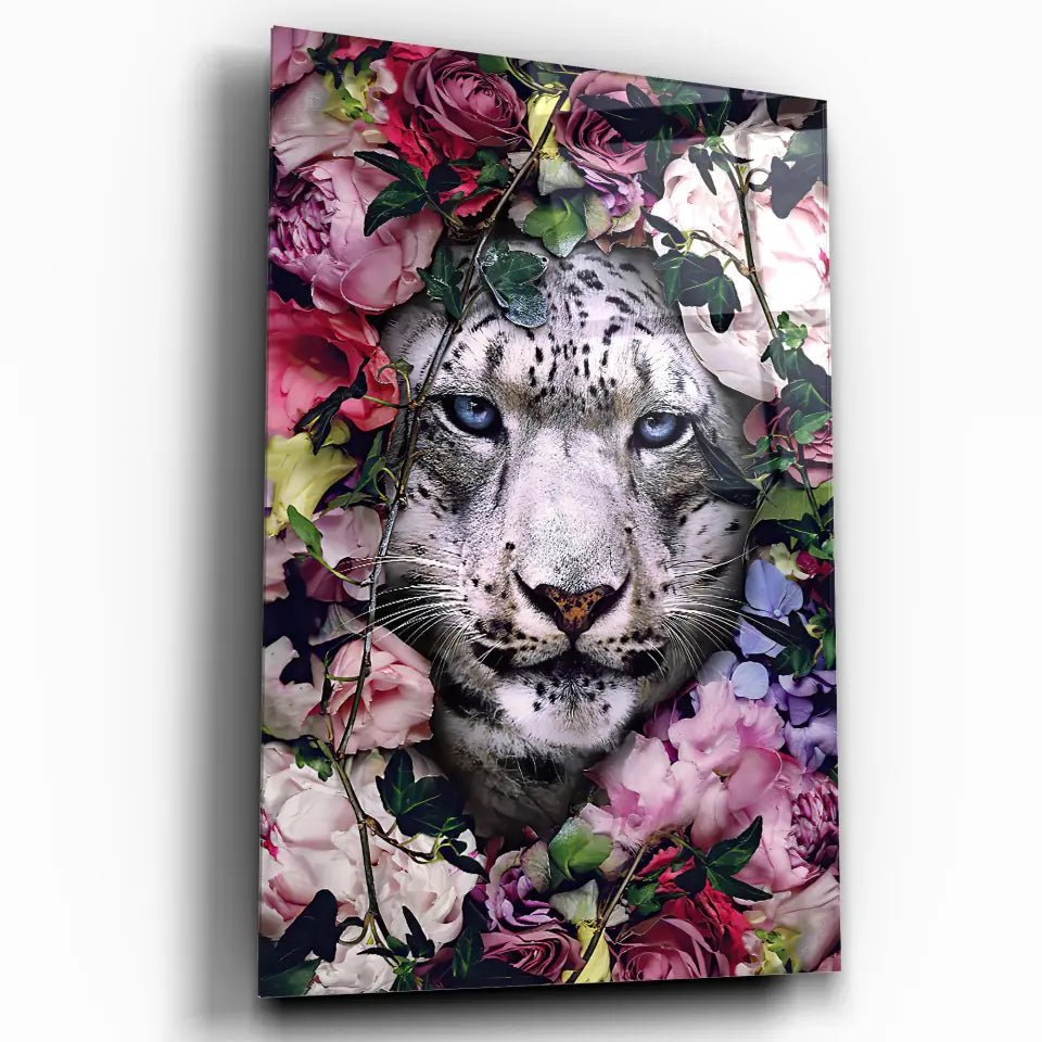 Tableau tigre blanc fleurs - Toile Unique